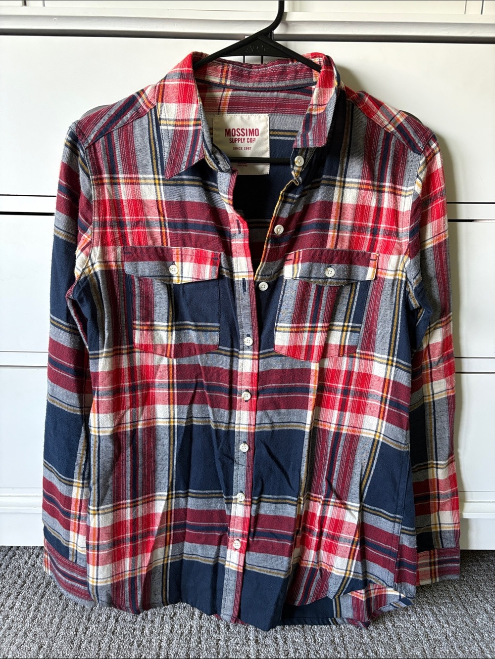 Mossimo Supply Co. Red Navy Plaid Button-Down Shirt